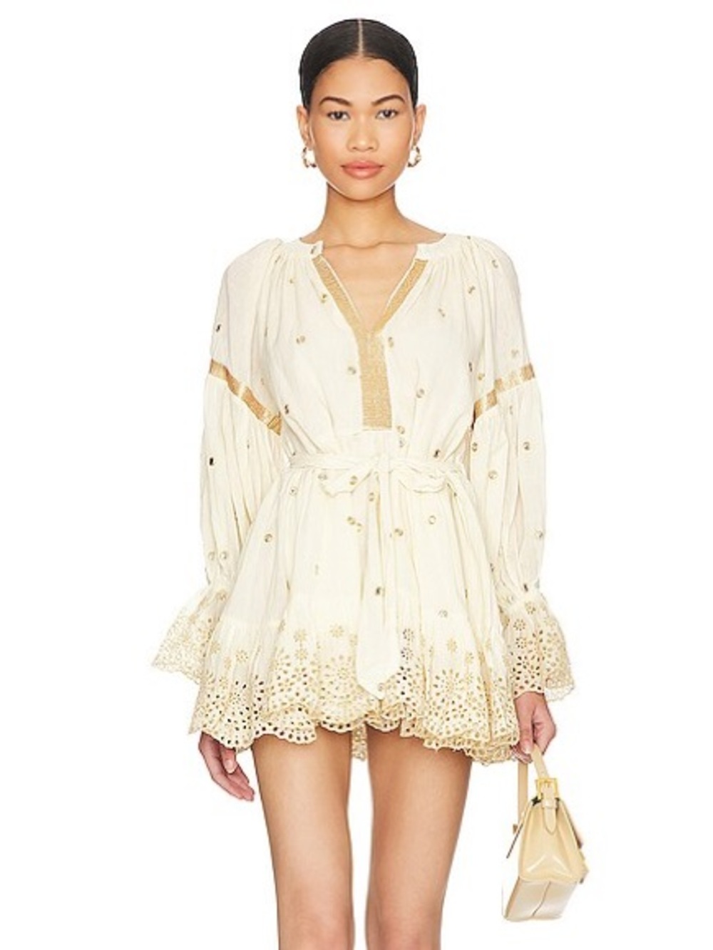 PQ Swim Ezra Cream Mini Dress with Gold Embroidery XS/S